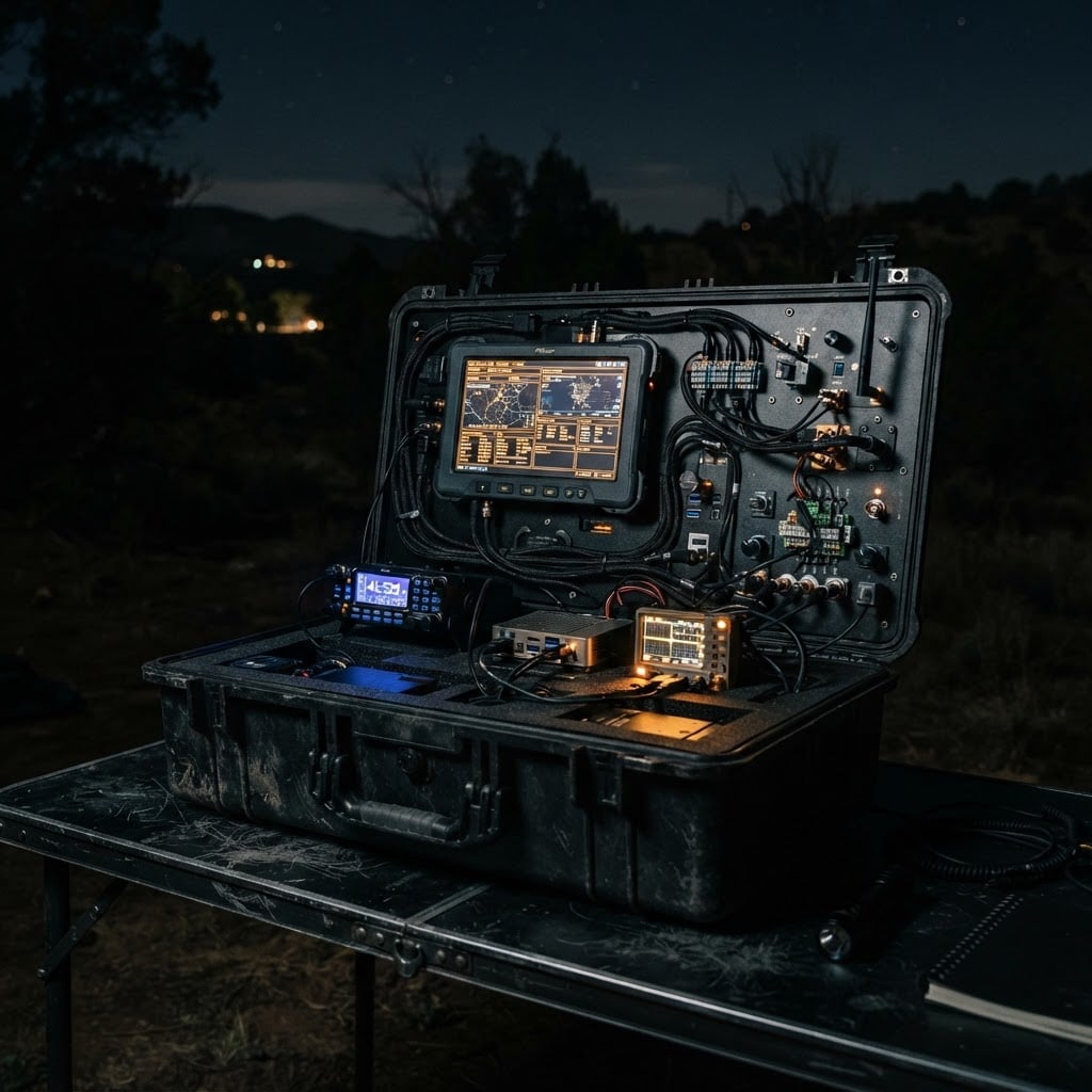 Consilium Belli command case open at night
