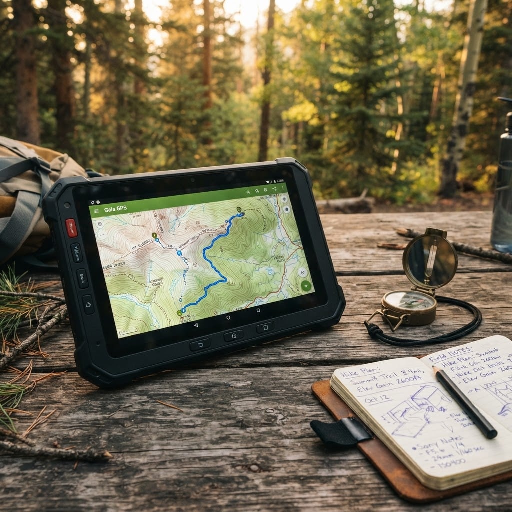 ATAK rugged Android tablet with topographic map